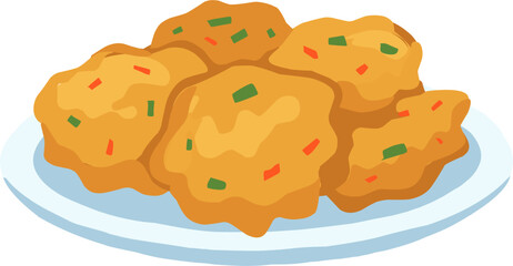 Indonesian vegetable fritters or bakwan food illustration.