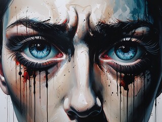 Eyes hollow and bleeding ink representing sorrow Acrylic Painting