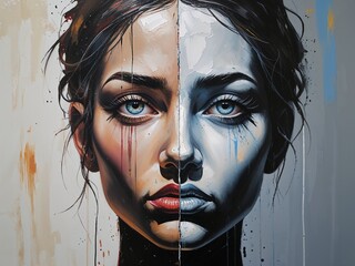 Face splitting into shadow and light representing inner conflict Acrylic Painting