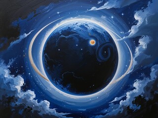 Planet eclipsed completely representing emotional blackout Acrylic Painting