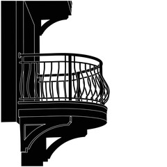 Naklejka premium Silhouette of an architectural balcony with railing, building detail, black vector shape on white background
