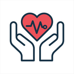 Obraz premium Heart Care Protection Vector Icon with Hands and Pulse Line – Healthcare and Cardiology Concept Illustration