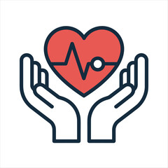 Obraz premium Hands Holding Heart with Pulse Line Vector Icon – Healthcare and Medical Support Concept Illustration