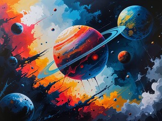 Planet bleeding colors void decay Acrylic Painting