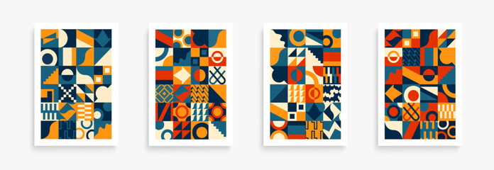 Trendy retro cover design. Minimalistic geometric composition. Suitable for brochures, posters, covers, and banners. A modern abstract set of vector illustrations for advertising flyers.