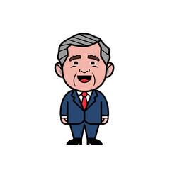 Cartoon character of smiling elderly man in suit with gray hair  