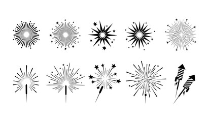 Fireworks vector icon set with exploding pyrotechnic symbols © Babul