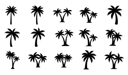 Coconut palm tree silhouette icons for tropical and healthy lifestyle themes © Shakib