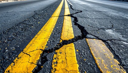 Cracked Yellow Road Markings