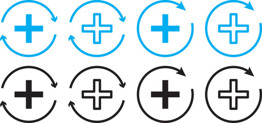 Obraz premium Medical recovery icon sign. Isolated vector illustration. Popular hospital service logo.Medical healing and recovery icon collection 