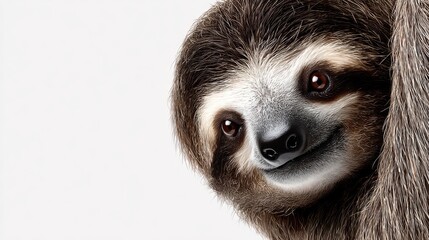 Obraz premium Close-up of a charming sloth hanging from a tree branch in nature