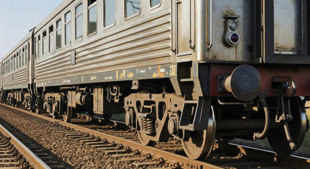 Classic Passenger Train Rolling Along Railway Track
