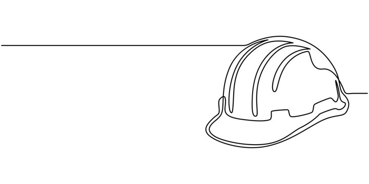 Safety helmet continuous one line art drawing for construction branding and industrial minimal icon design, Hard Hat continuous one line drawing, Continuous one line drawing of isolated hard hat. Hard