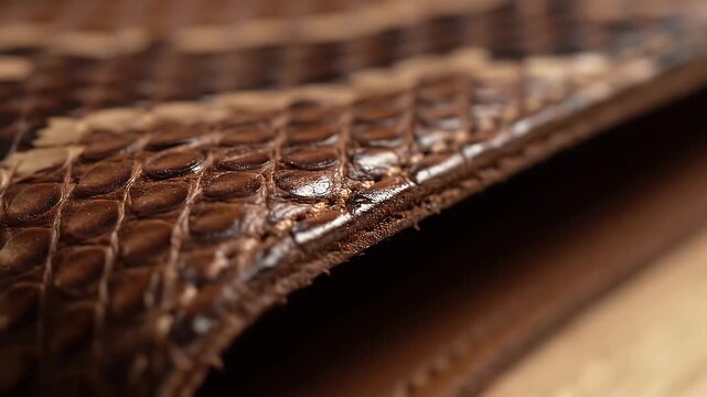 Detailed Close-Up of Textured Brown Snakeskin Pattern Leather Craft Material Luxury Style Macro Shot Designer Resource
