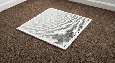Square white air vent on brown carpet