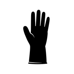 Obraz premium Protective Rubber Glove Silhouette Vector Icon - Safety Hand Wear Symbol Black Shape on White Background