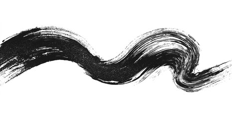 Organic horizontal wavy black paint brush stroke texture isolated PNG cutout, transparent background