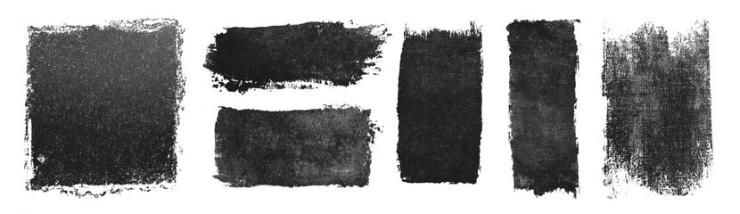 Rough coarse grunge ink stamp texture effect isolated PNG cutout, transparent background, set bundle