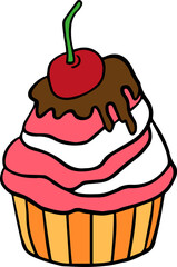 Colorful cherry cupcake with cream vector illustration