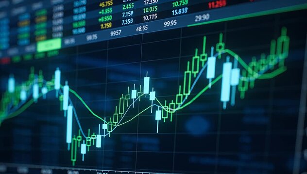 Glowing stock market charts trading finance economic data analysis chart analysis investment analysis.