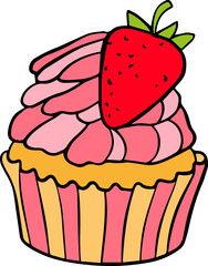 Strawberry Cream Cake Color Illustration Vector