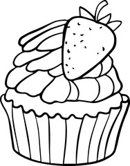 Strawberry Cream Cake Illustration Coloring Page Vector