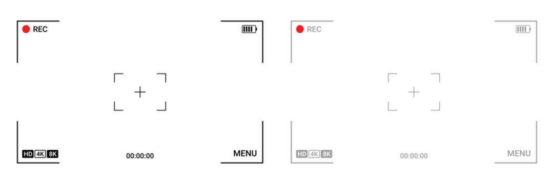 Camera viewfinder interface with recording indicator and battery isolated on transparent background