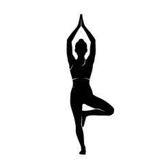 Yoga Tree Pose Silhouette Balance Exercise Vector Icon Isolated on White Background