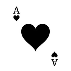 Silhouette of an Ace of Hearts playing card, gambling and casino symbol, black vector shape on white background