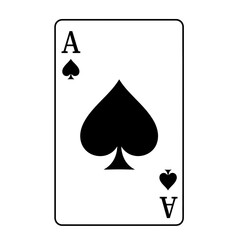 Silhouette of an Ace of Spades playing card, poker and magic trick symbol, black vector shape on white background