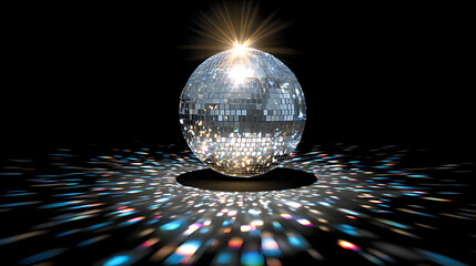 A disco ball with light reflections on a black ball