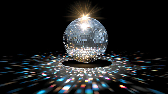 A disco ball with light reflections on a black ball