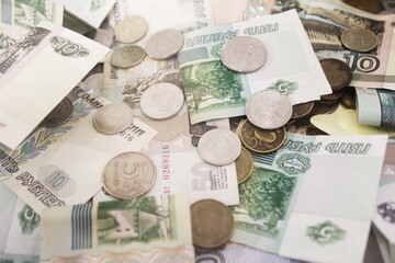 background for news about finances. Paper and metal money