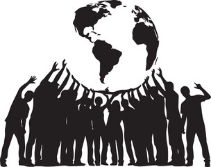Obraz premium People holding earth vector illustration showing world conservation and global community partnership