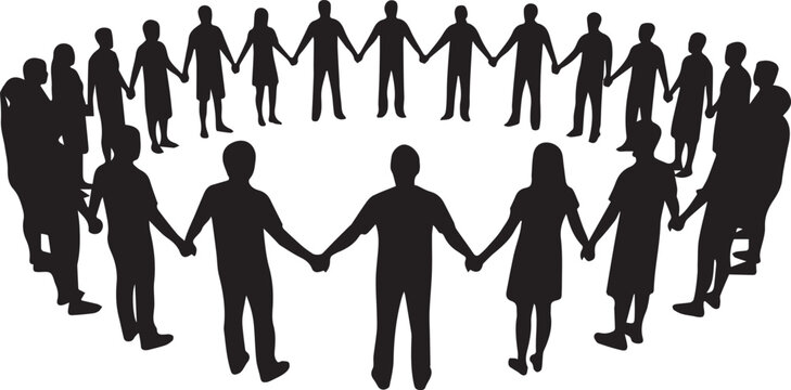 People holding hands in circle vector illustration for community unity and social partnership concept