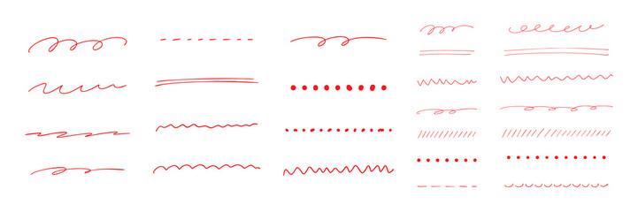 シンプルな手描きライン素材セット 赤