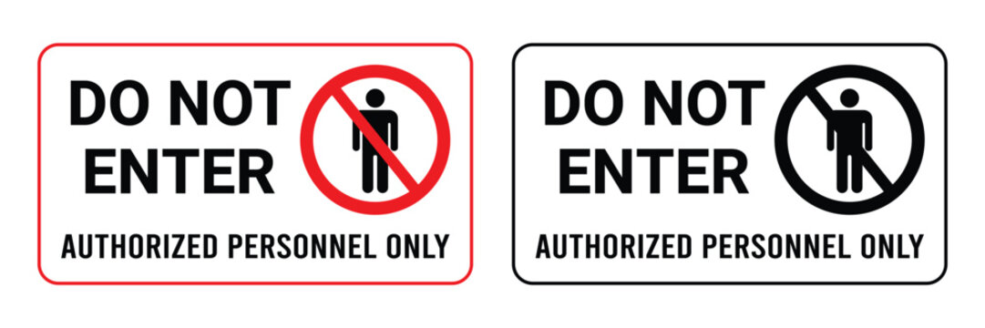 Two Do Not Enter Authorized Personnel Only Signs Red and Black isolated on transparent background