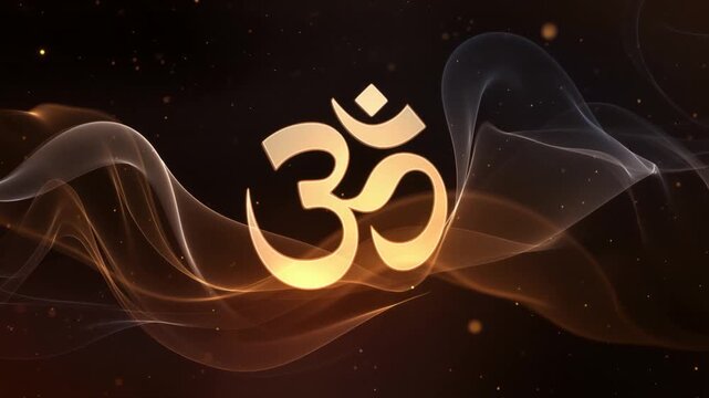 Glowing Om symbol on dark background with spiritual energy waves - sacred sound and meditation visual for yoga and spirituality themes