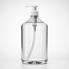Clear hand sanitizer bottle with pump dispenser isolated on white background