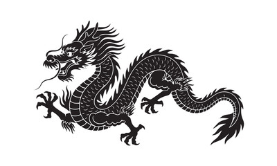 Obraz premium Detailed black silhouette of a Chinese dragon, representing strength and good fortune.
