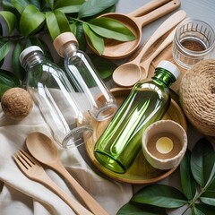 Eco-Friendly Kitchen Set: Premium Glass Bottles & Sustainable Wooden Utensils
