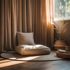 Bohemian Bliss: Neutral Floor Seating for a Calm Living Space