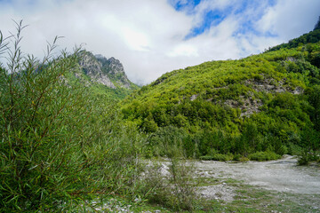 Obraz premium Untouched Nature in Valbona National Park with Clear Alpine River