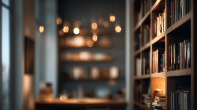 Ai book-filled room with warm lights and a cozy atmosphere for reading and relaxation