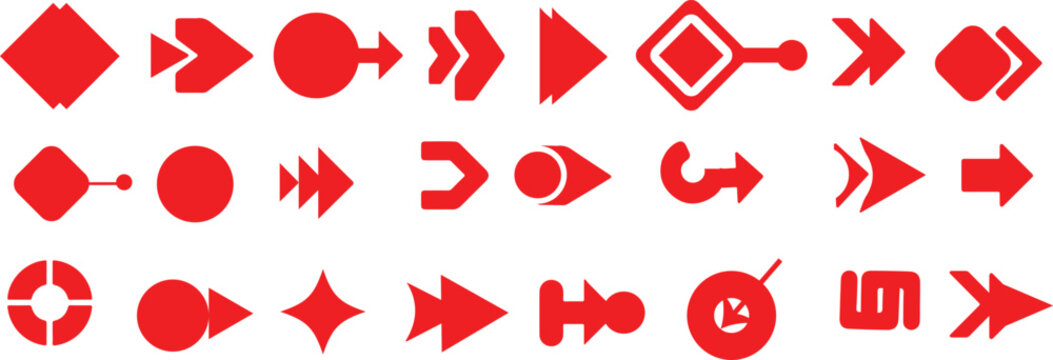 Abstract Pointer and Movement Icons. Isolated vector bullet point collection.  set with geometric shapes, arrows, stars, hearts in outline style