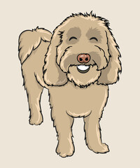 Goldendoodle Dog Illustration Fluffy Smiling Poodle Mix Cartoon Pet Character