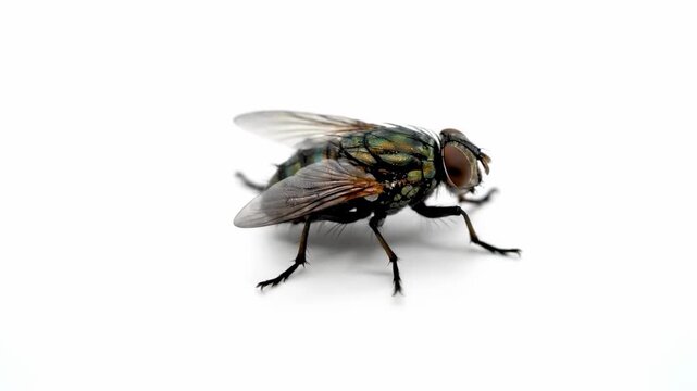 Closeup of a Housefly on White Background.