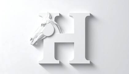 Elegant white horse head emerges from letter "H" against a stark white background, creating a modern, minimalist feel