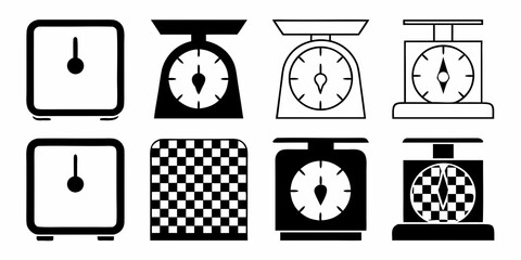 Collection of vintage and modern scale icons in black and white