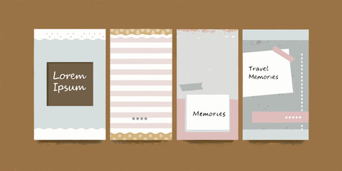Four decorative social media story templates with various patterns and text